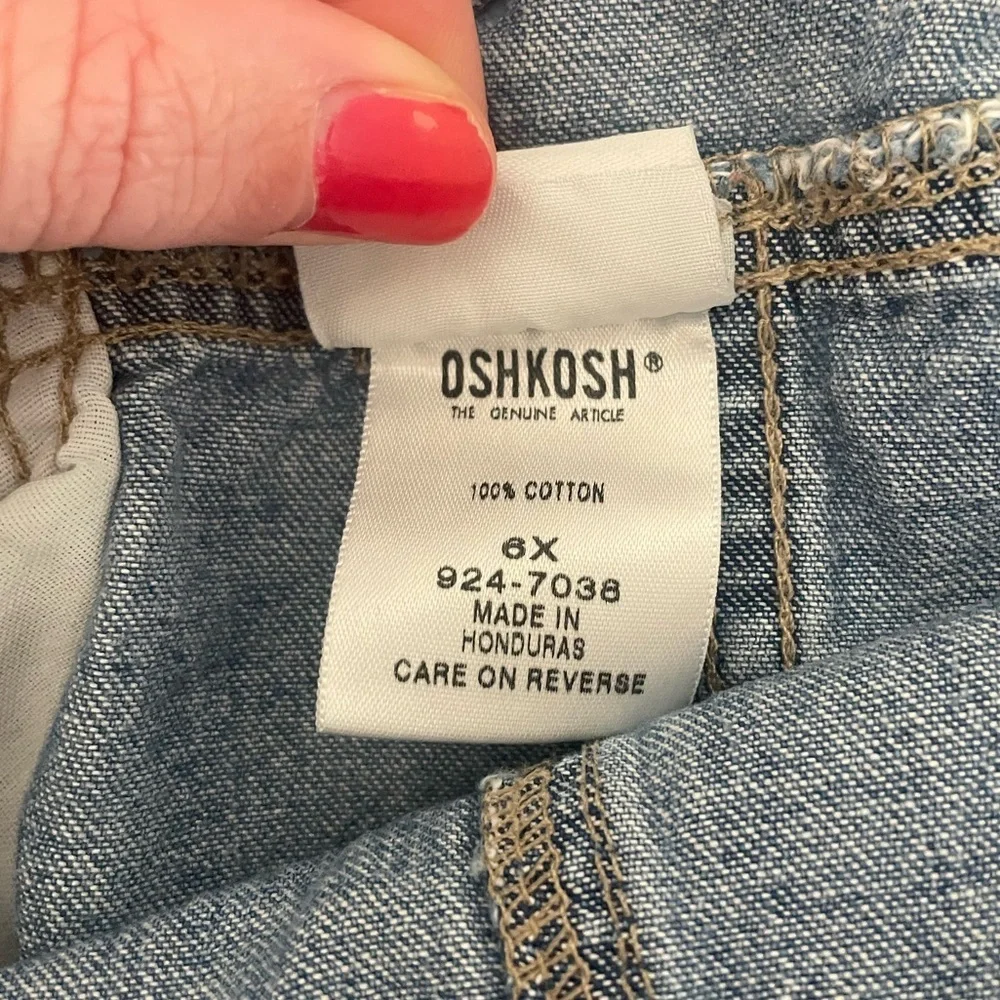 Vtg Oshkosh B'Gosh Girls Denim Bib Overall Jumper Dress Adjustable Strap Size 6